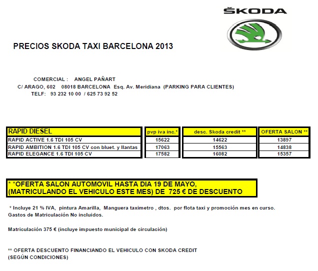 Oferta Skoda Rapid – Precios durante la semana del Saló del Autòmobil 2013